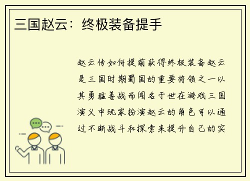 三国赵云：终极装备提手